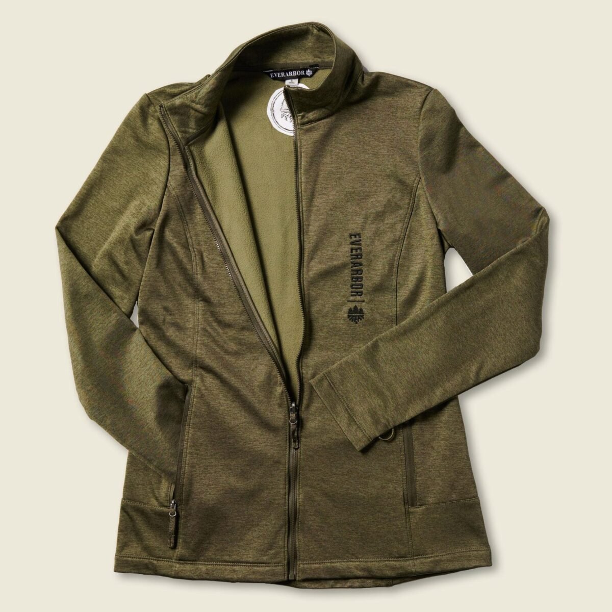Women's Striated Fleece Jacket-Deep Olive Heather